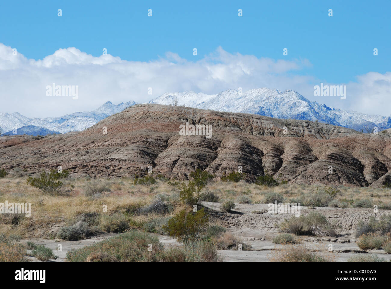 Snow on the Santa Rosa mountains, Badlands of Font's Point Wash, Anza-Borrego Desert State Park, CA 110220 1497 Stock Photo