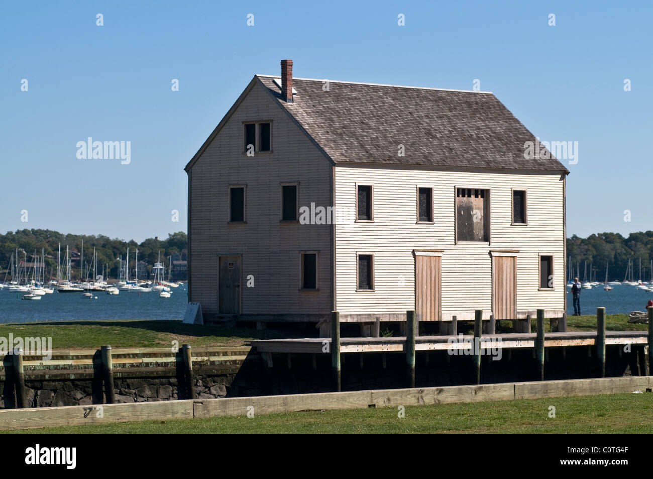 A barn located next to the water in Salem, MA. Stock Photo