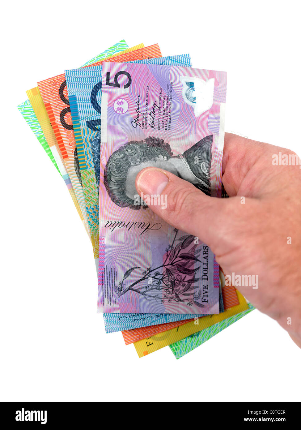 Australian currency isolated against a white background Stock Photo - Alamy