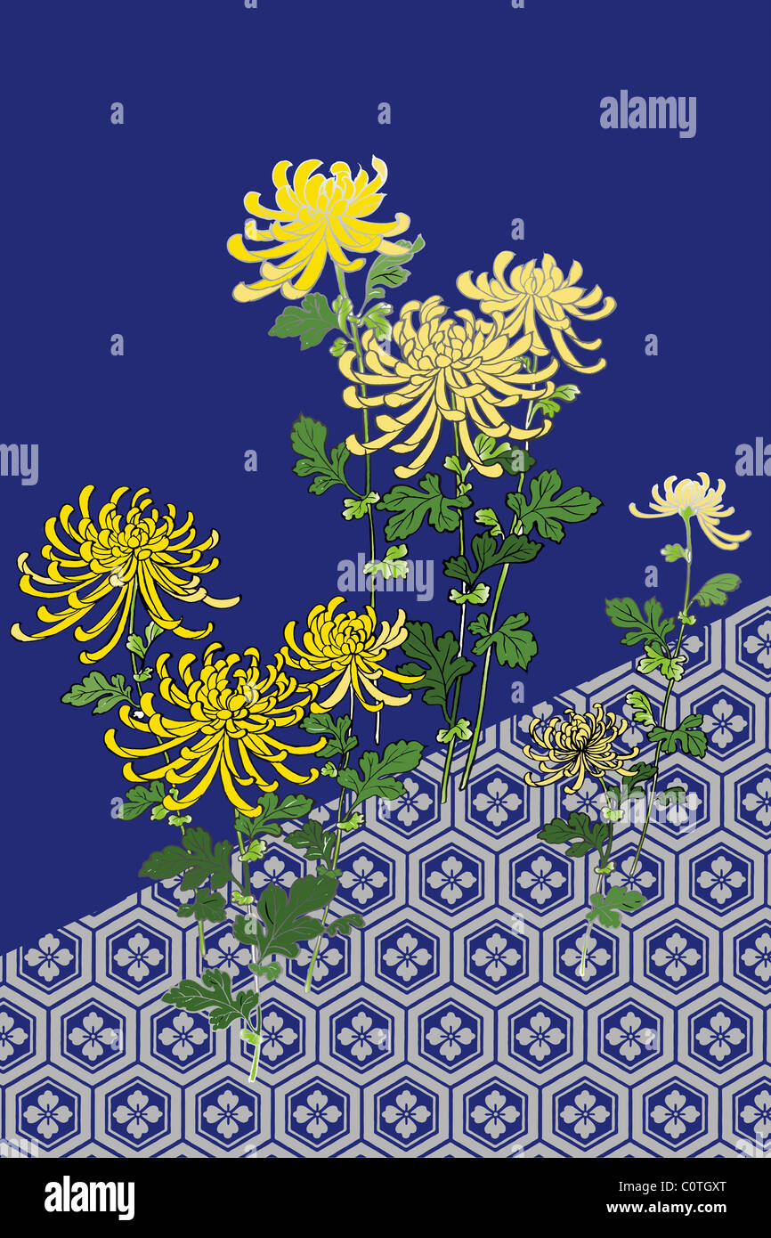 CG of Japanese Painting, Chrysanthemum Stock Photo Alamy