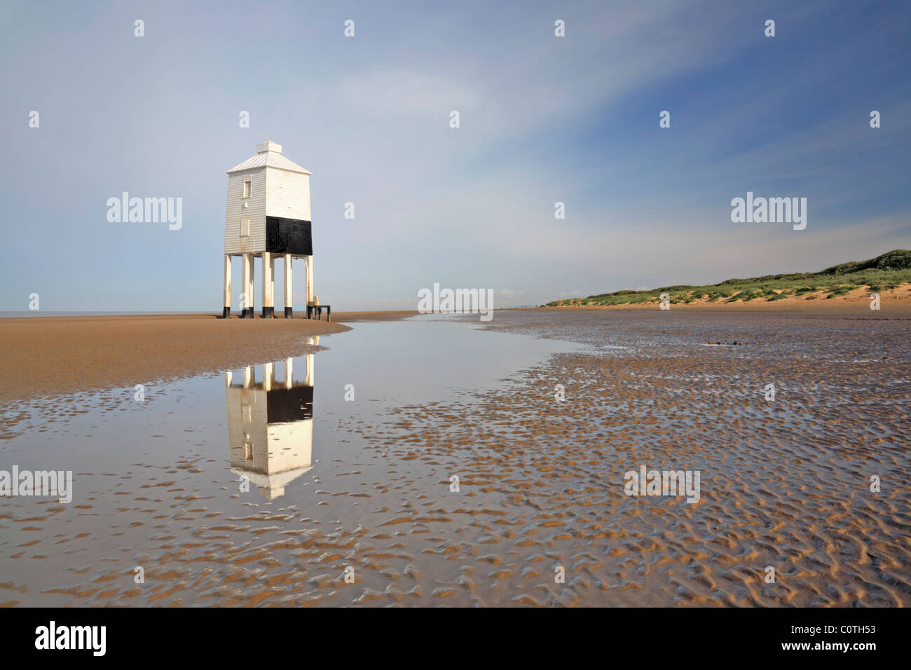 The Wooden Lighthouse on the beach at Burnham on Sea Stock Photo