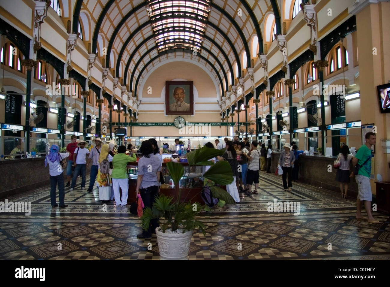 The interior of the French built General Post Office in Saigon (Ho Chi Minh CIty), Vietnam Stock Photo