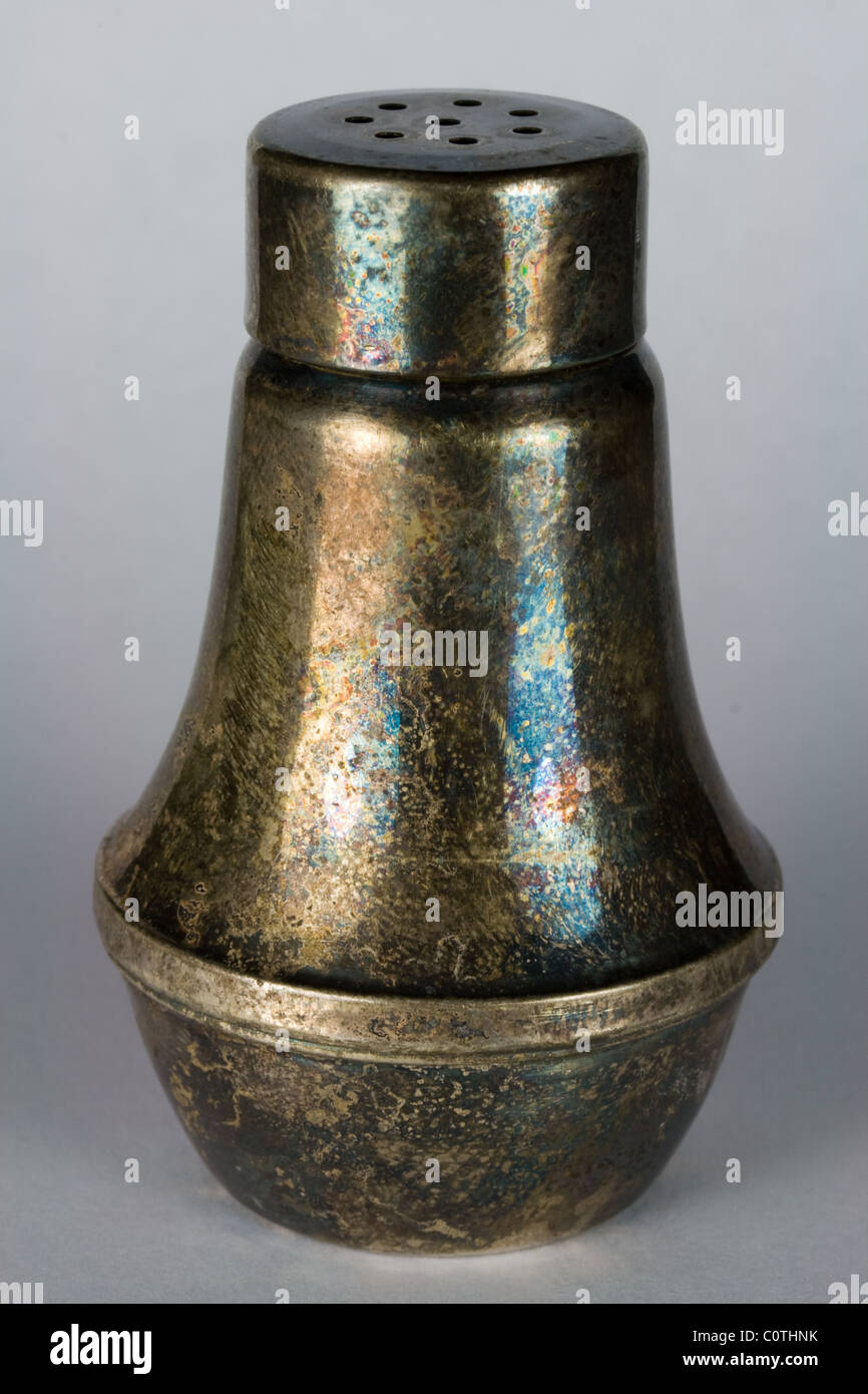 Tarnished Antique Silver Salt Shaker Stock Photo