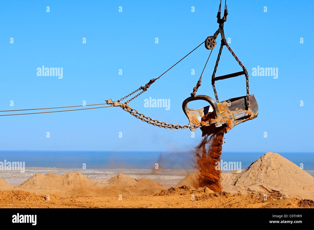 Bucket of a dragline excavator in a diamond mining, De Beers Namaqualand Mines, Kleinzee, Namaqualand, South Africa Stock Photo