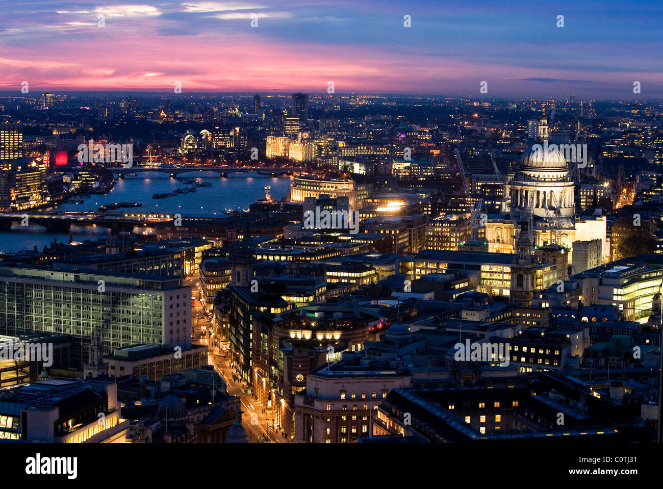 London view west towards the city, the Thames and St Paul's cathedral. Stock Photo