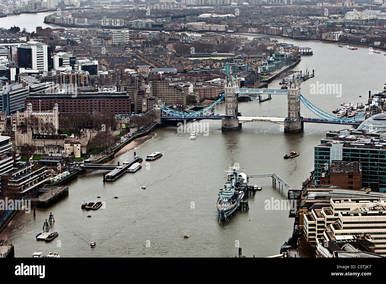 Aerial View of Tower Bridge in London,Greater London Stock Photo