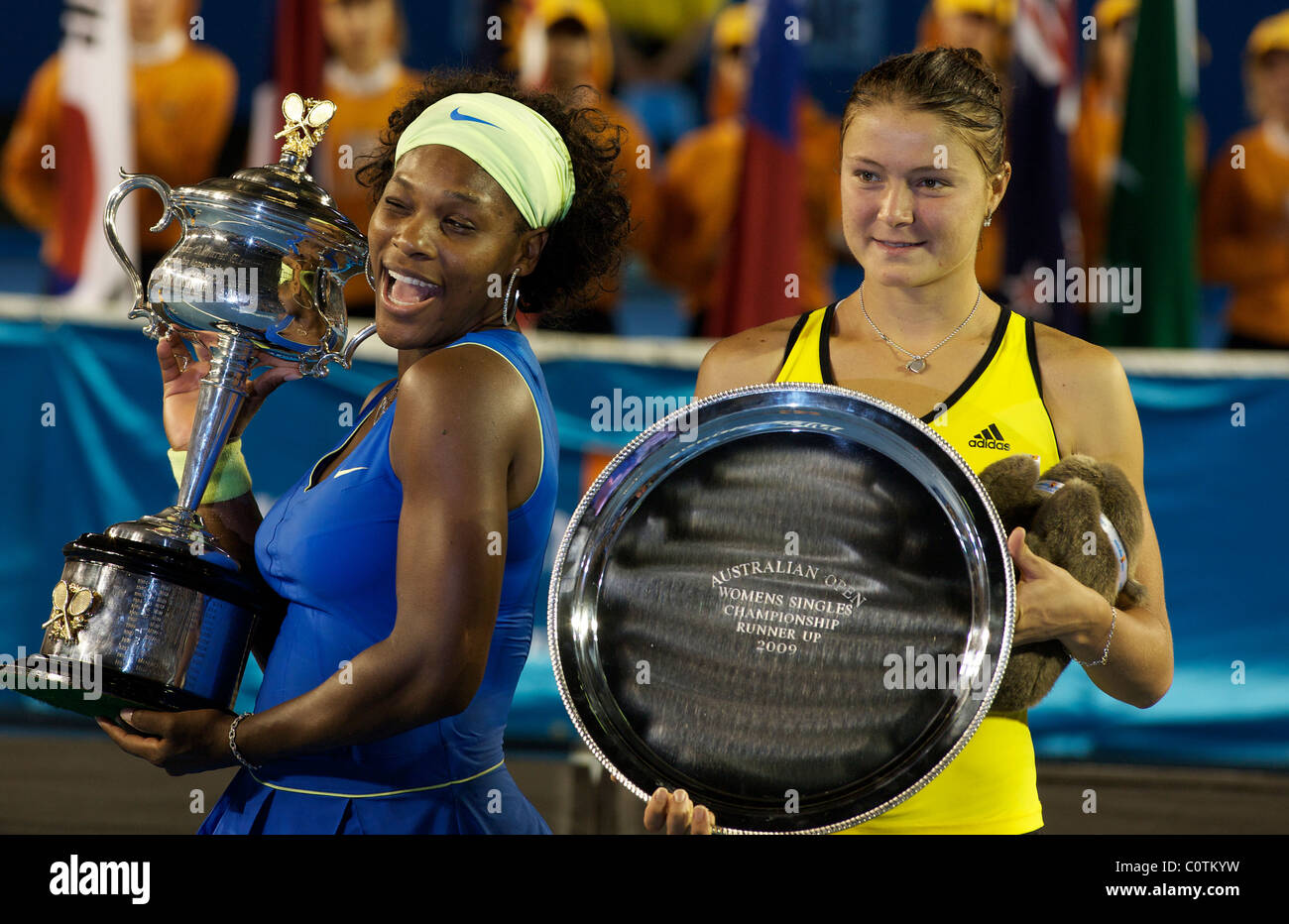 Serena Williams USA, after defeating Dinara Safina 6-0, 6-3 at the  Australian Tennis Open on January 31, 2009 in Melbourne Stock Photo - Alamy