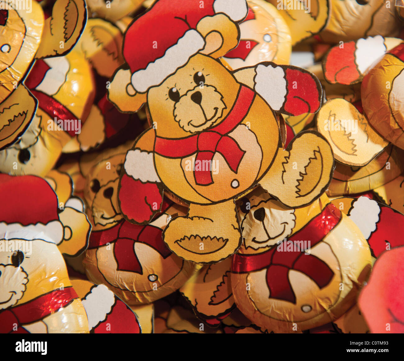 Christmas chocolate teddy bears Stock Photo