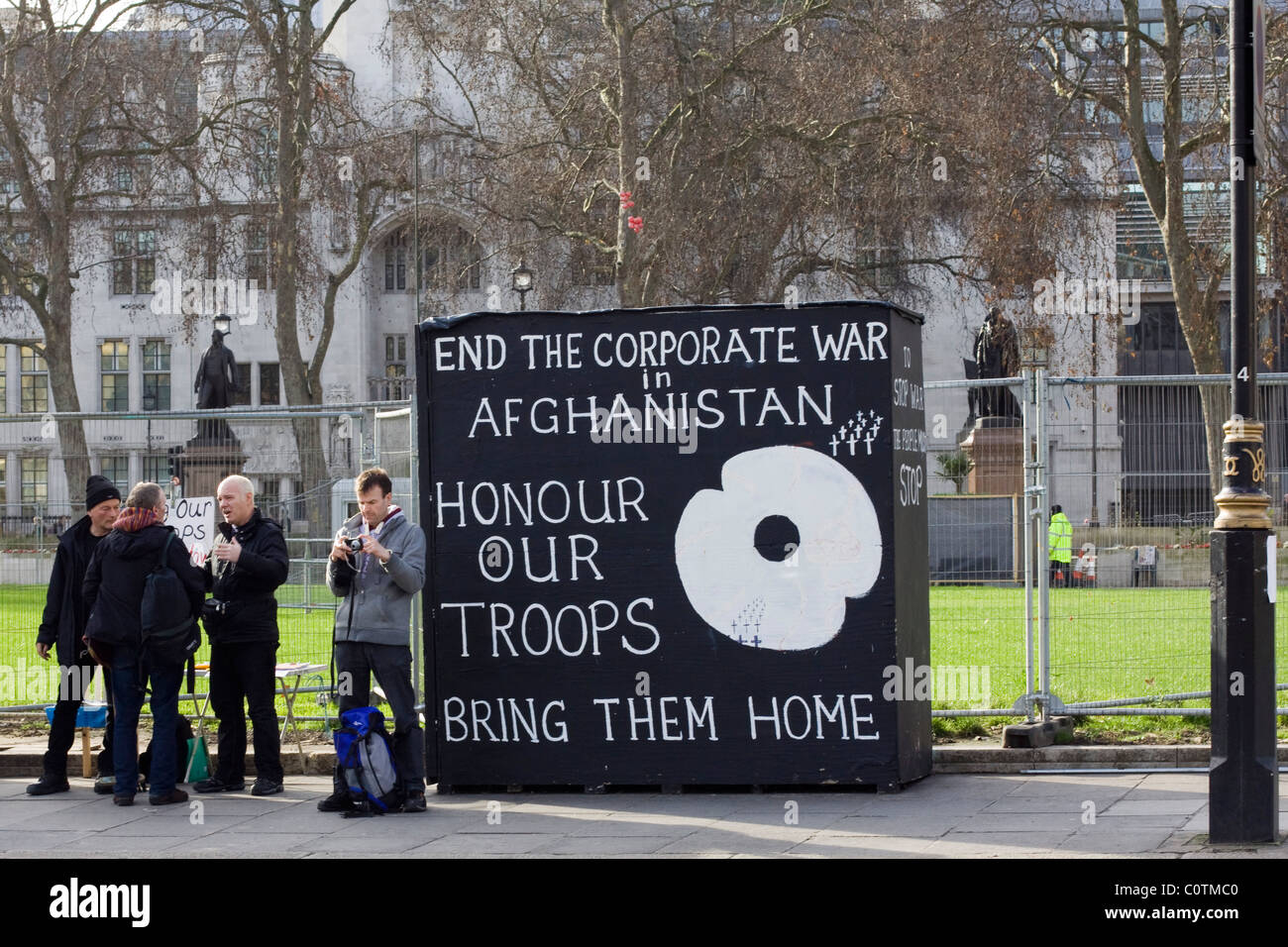 Protest Banners outside the Houses of Parliament in the City of London Stock Photo