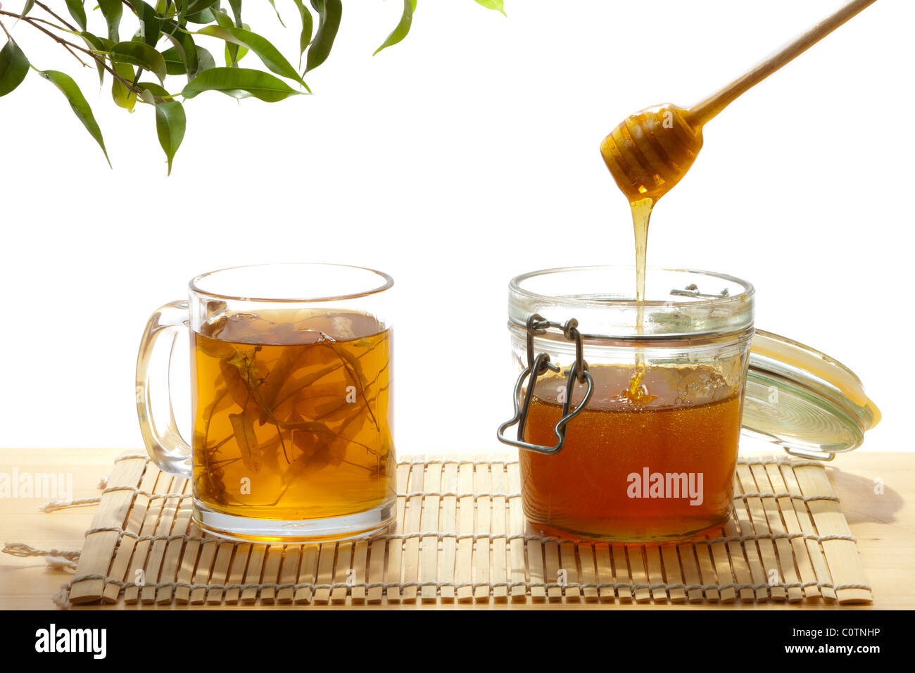 Honey and tea from lime tree Stock Photo