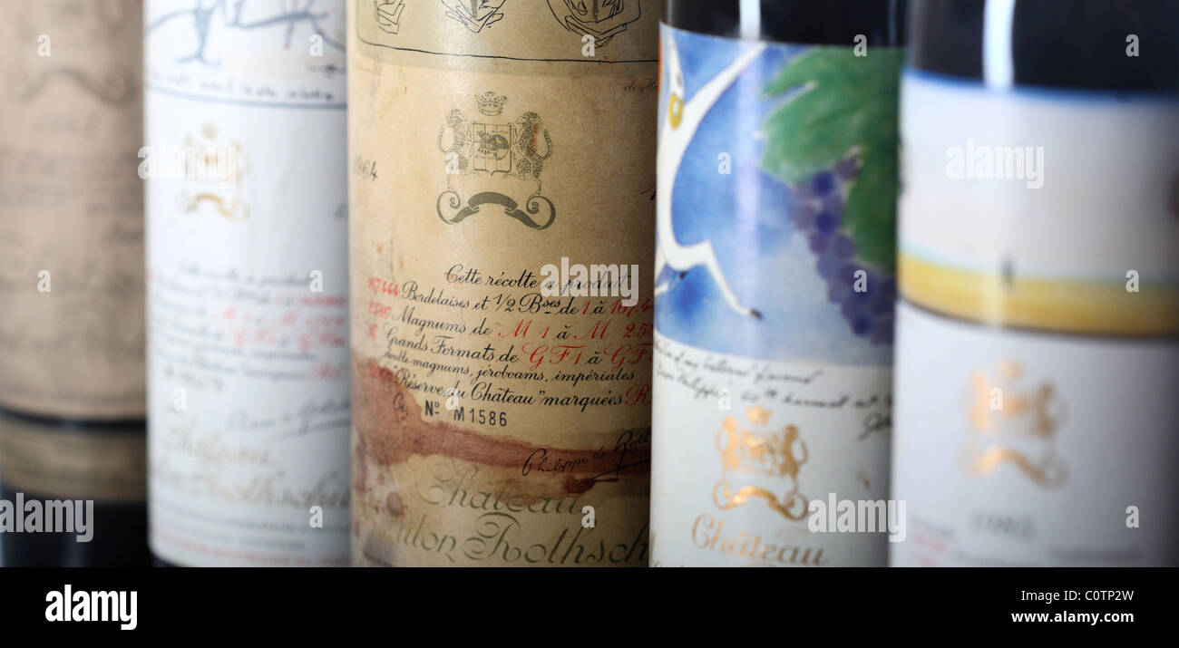 Row of fine wine lables Stock Photo