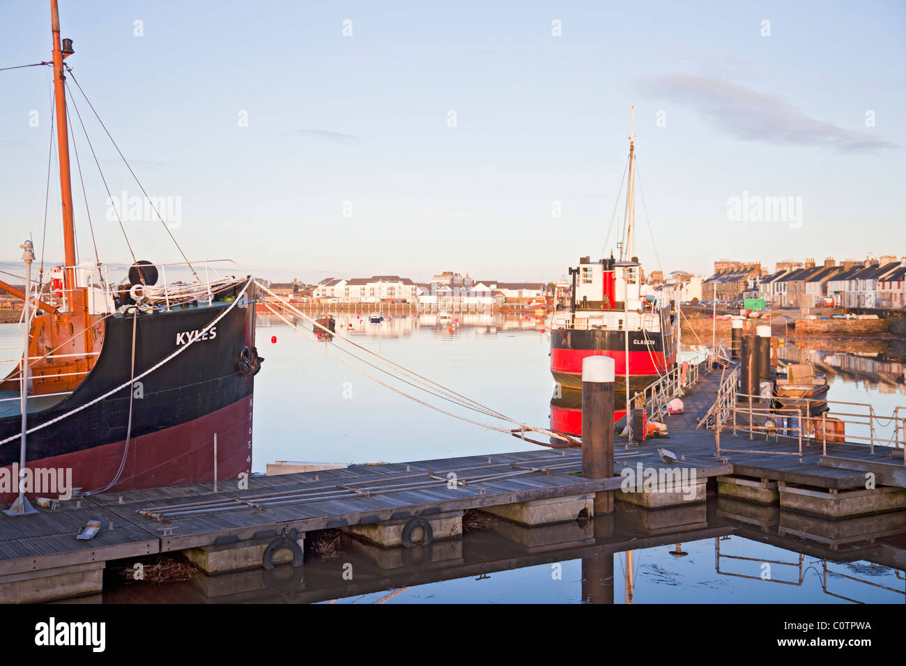 Irvine Harbour , North Ayrshire, in winter showing MV Kyles and MV