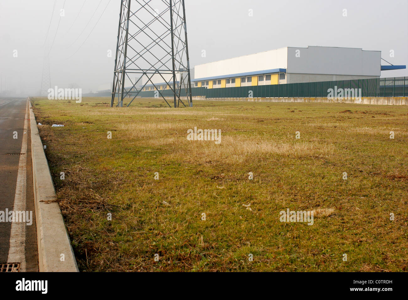 Industrial sheds in the winter season in Italy. Stock Photo