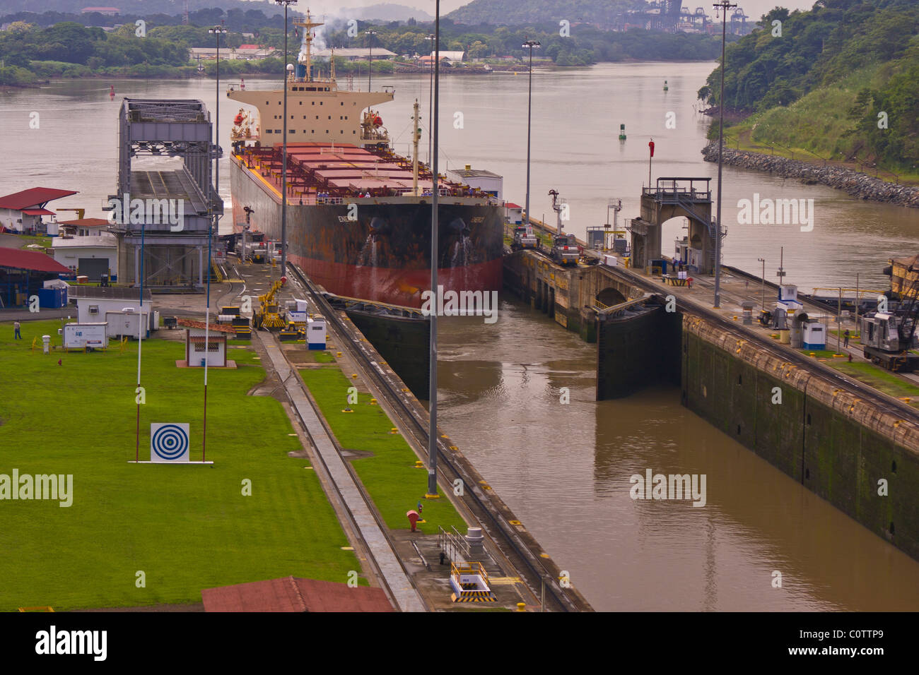 PANAMA - Ship at Miraflores Locks on the Panama Canal Stock Photo - Alamy