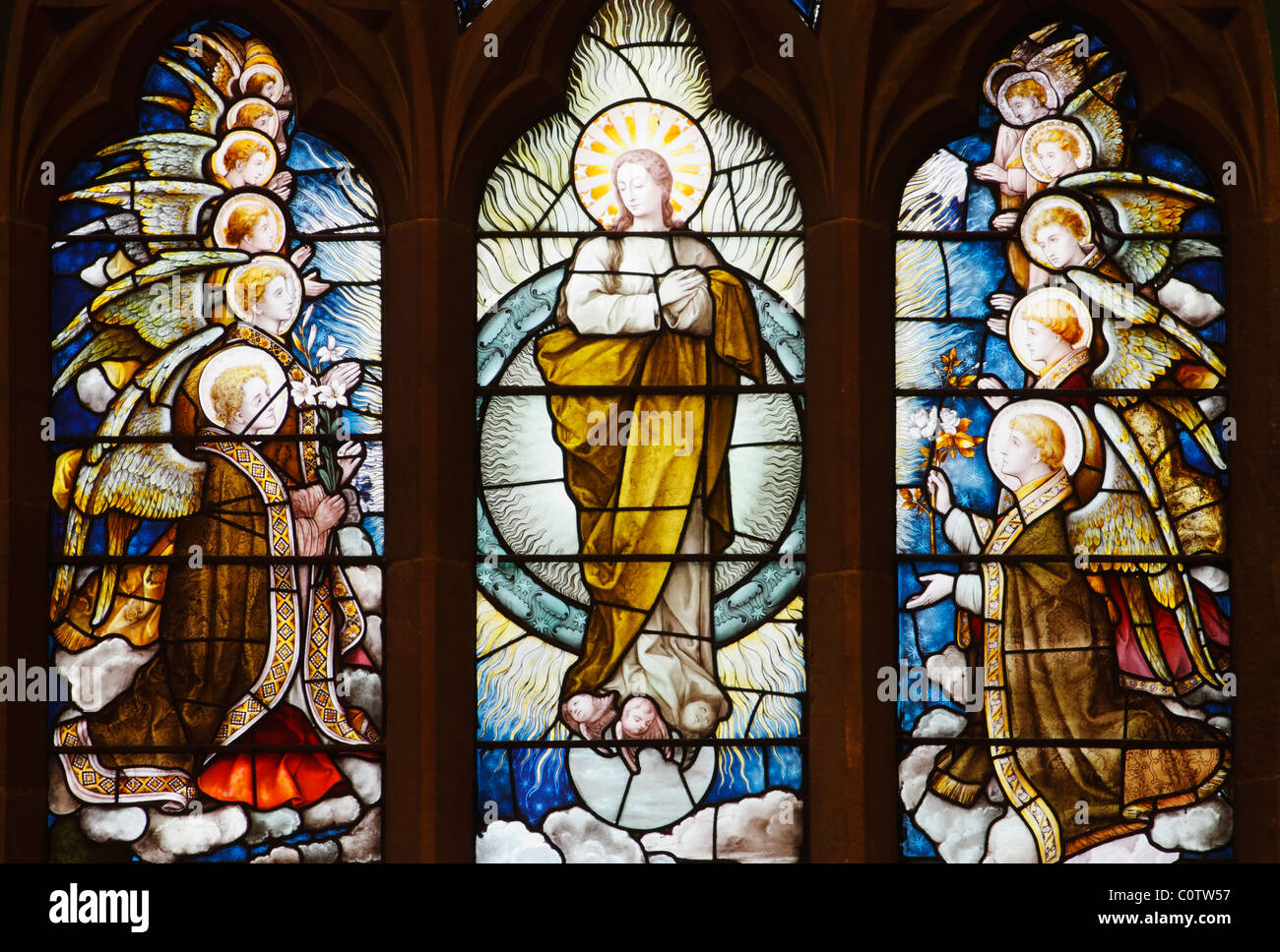 Stained glass window in St. Mary's cathedral, Newcastle upon Tyne, England, United Kingdom Stock