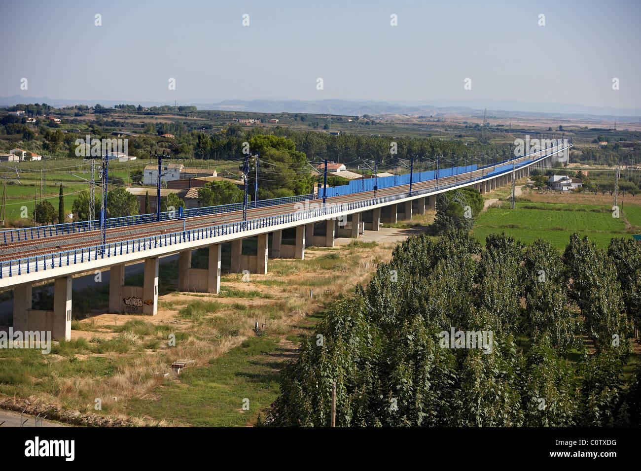 Elevated Railway in LLeida for High Speed AVE train. Stock Photo