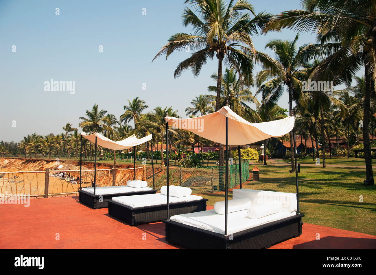 Lounge chairs at a resort, Goa, India Stock Photo Alamy