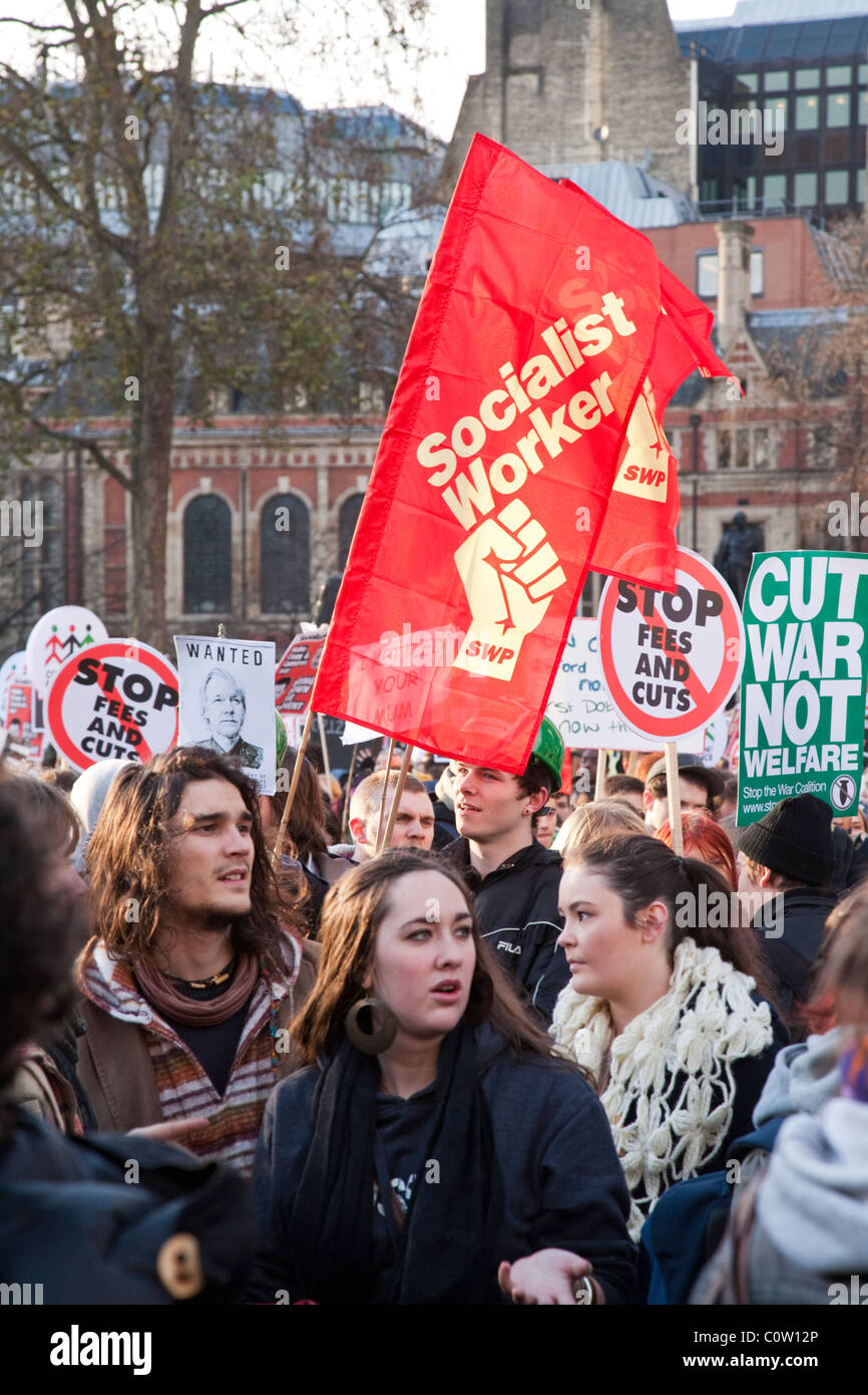 Students demonstration against tuition fees cut in Parliament Square, London on 9 December 2010 Stock Photo