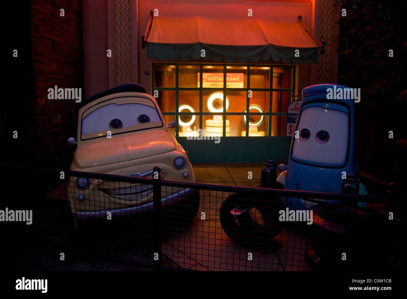 Statues of characters from the movie Cars at Walt Disney Studio Park near Paris France Stock Photo