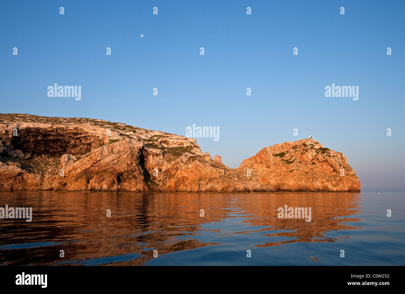 Cabrera island rocks at sunrise. National marine reserve protect area