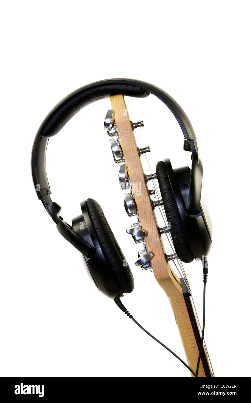 electic Guitar with Headphones Stock Photo Alamy