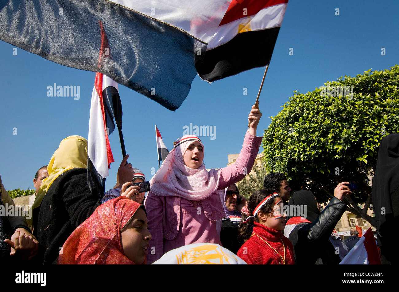 EGYPT, CAIRO: On Feb 18th  millions of Egyptians were celebrating 'One week since President Hosni Mubarak' stepped down. Stock Photo