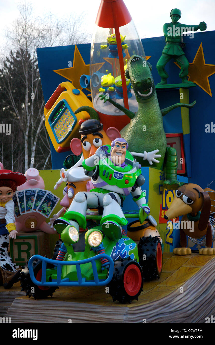 Disney character parade down Main Street at Disneyland Paris in France Stock Photo