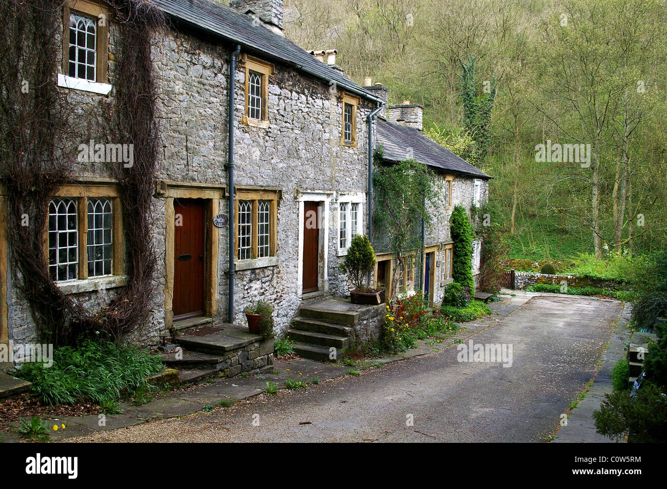 Ravensdale cottages, Cressbrook in the Peak District, Derbyshire, UK