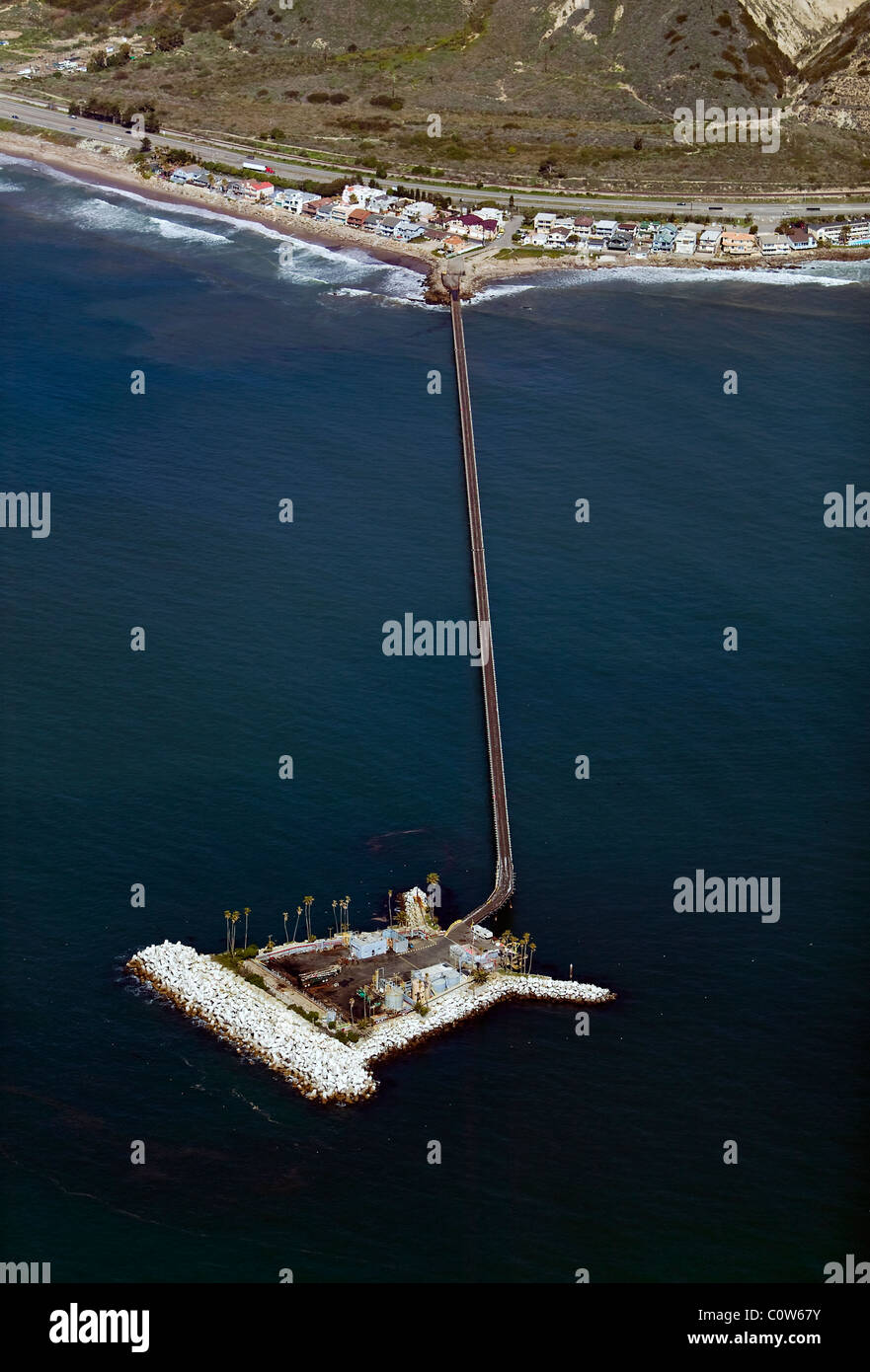 aerial view above Richfield Pier Rincon Island California Stock Photo Alamy