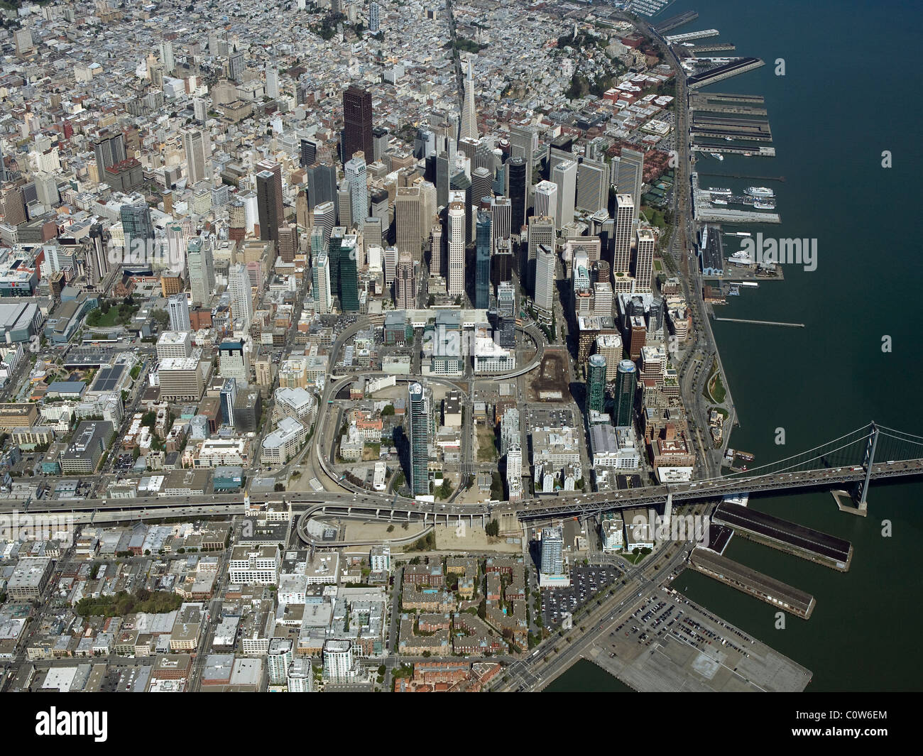 aerial view above central business financial district downtown San Francisco California Stock Photo