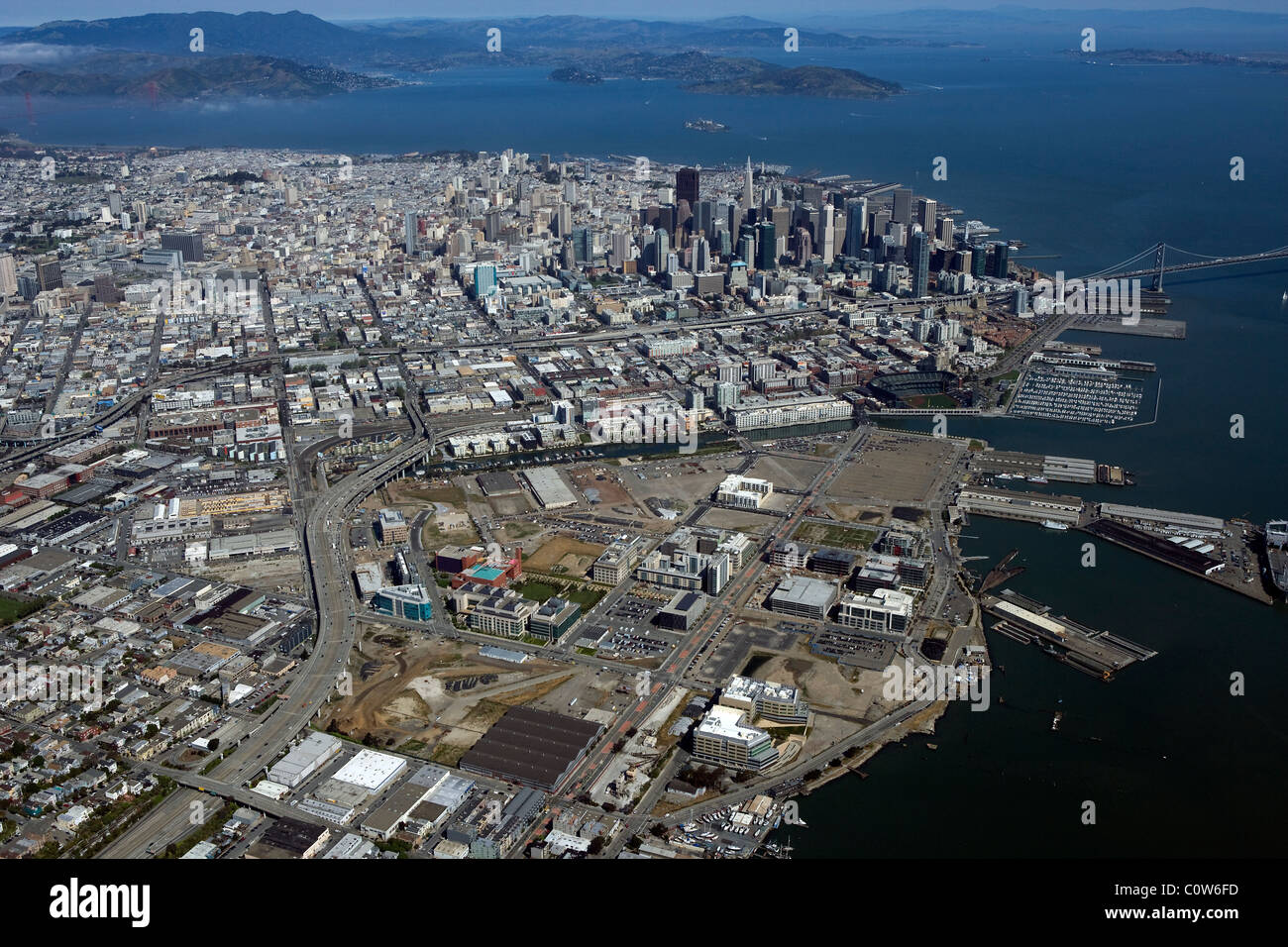 aerial view above Mission Bay to downtown San Francisco California Stock Photo