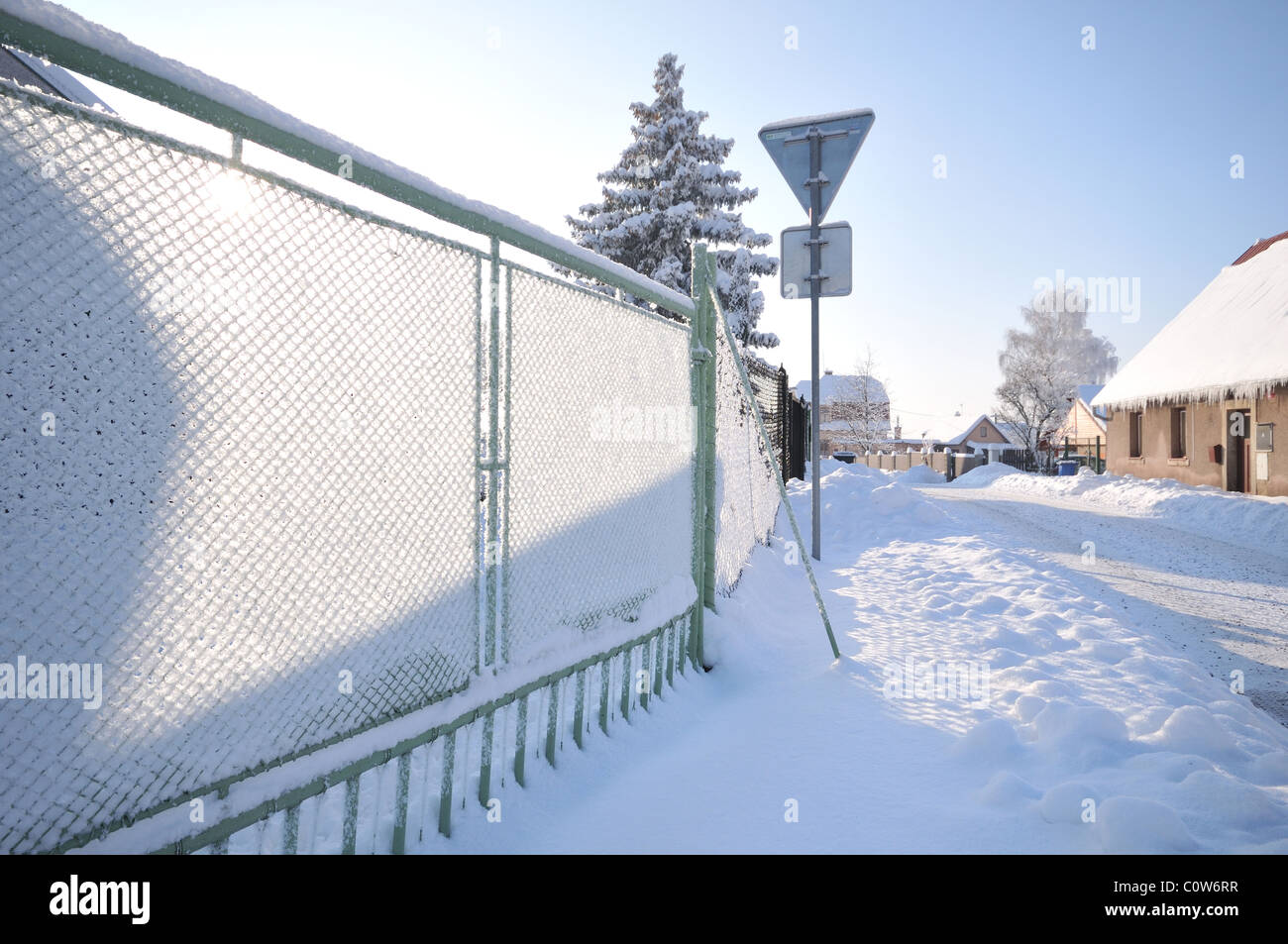Winterly image of a frost covered village, Czech Republic Stock Photo