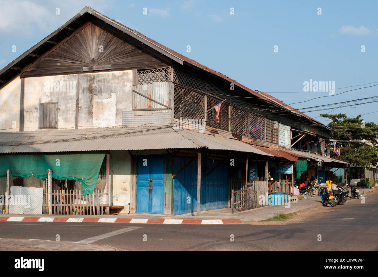 French style house, Savannakhet, Laos Stock Photo