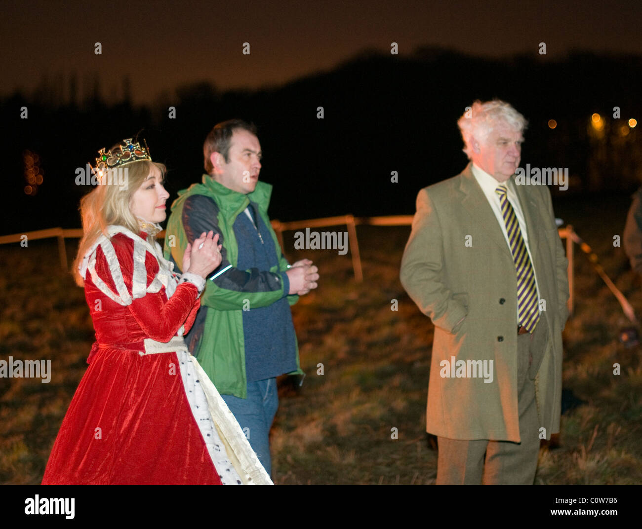 Protesters at a meeting on part of the proposed route of the HS2 train through Kenilworth, Warwickshire. Stock Photo