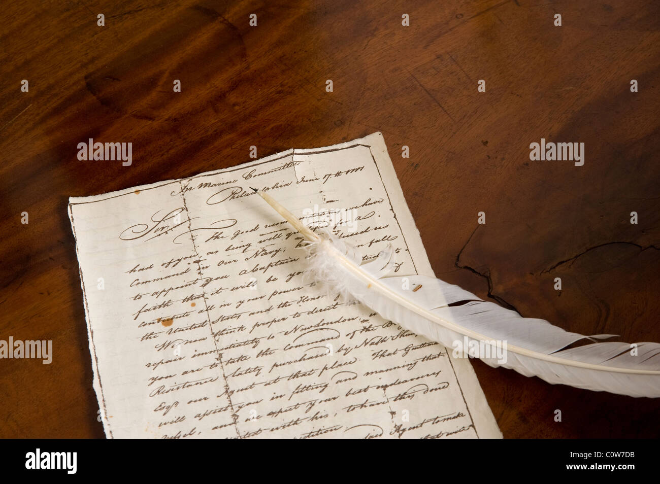 Quill Pen & Old Handwritten Letter Stock Photo