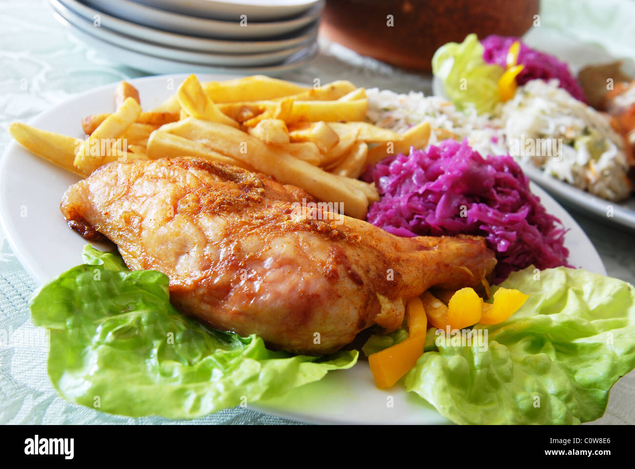 grilled chicken and chips Stock Photo Alamy