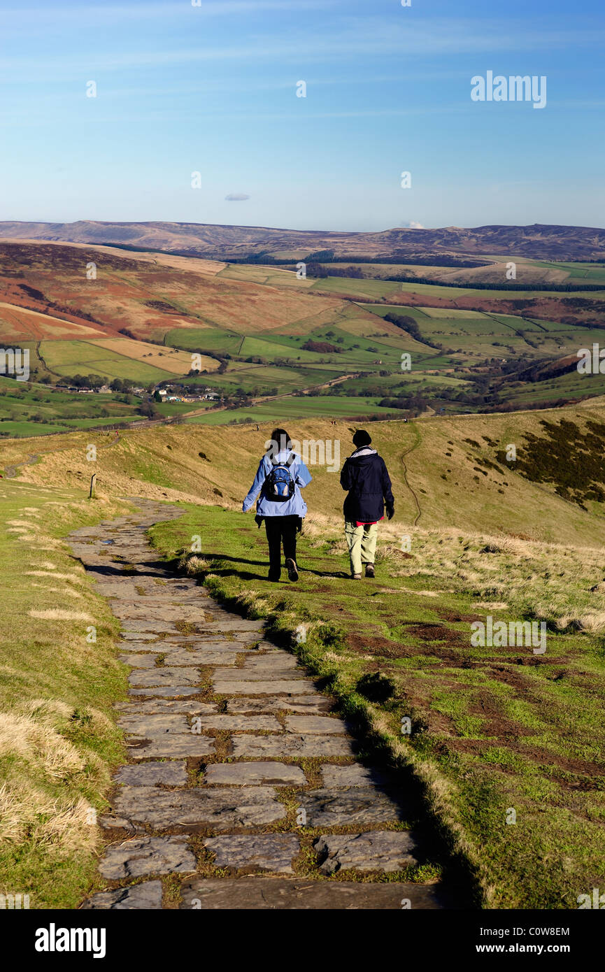 two female walkers mam tor derbyshire Stock Photo Alamy