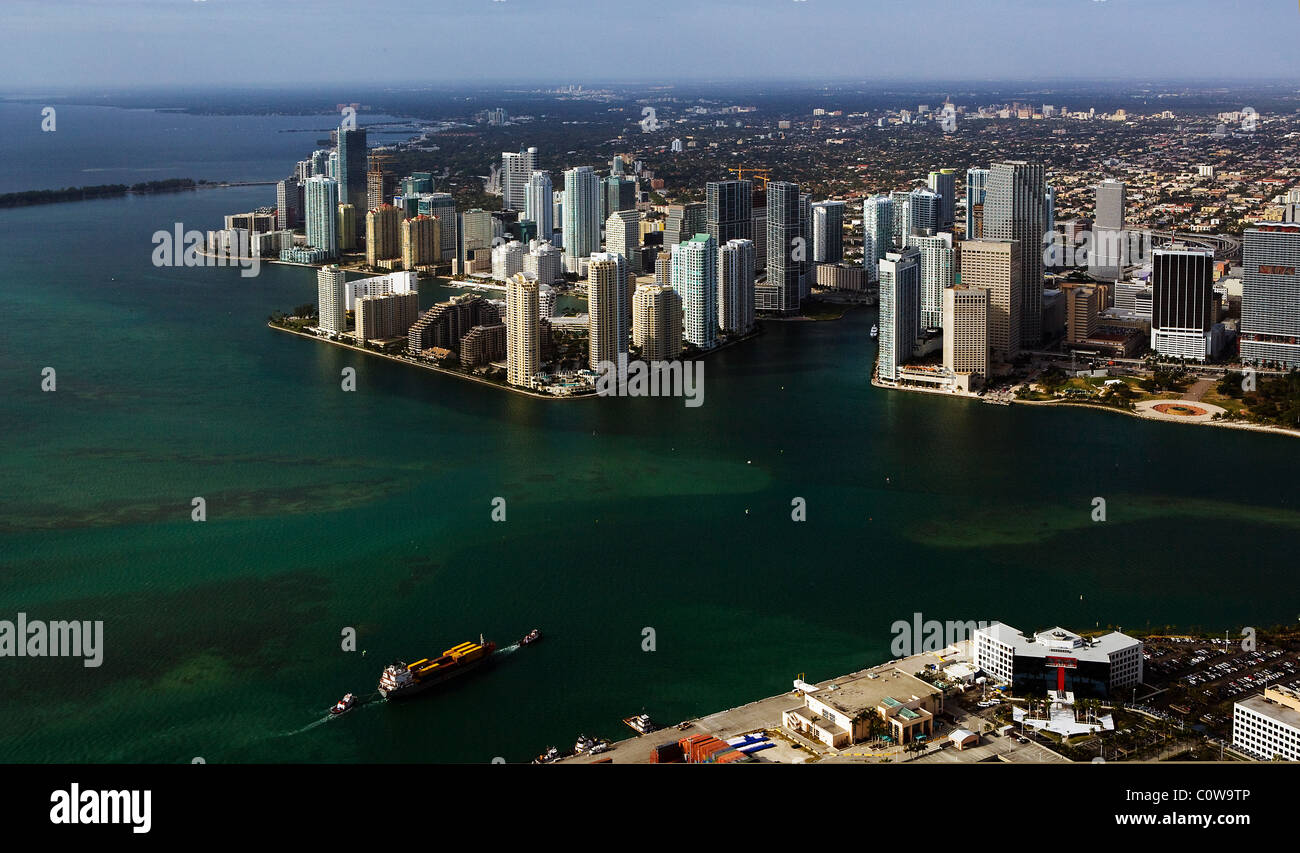 aerial view above skyline Miami Florida Stock Photo