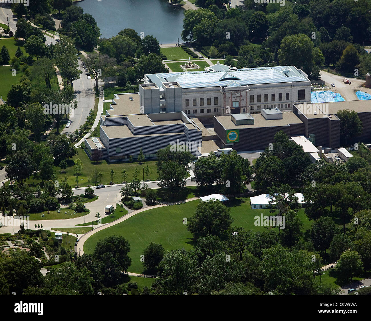 aerial view above Cleveland Art Museum Ohio Stock Photo