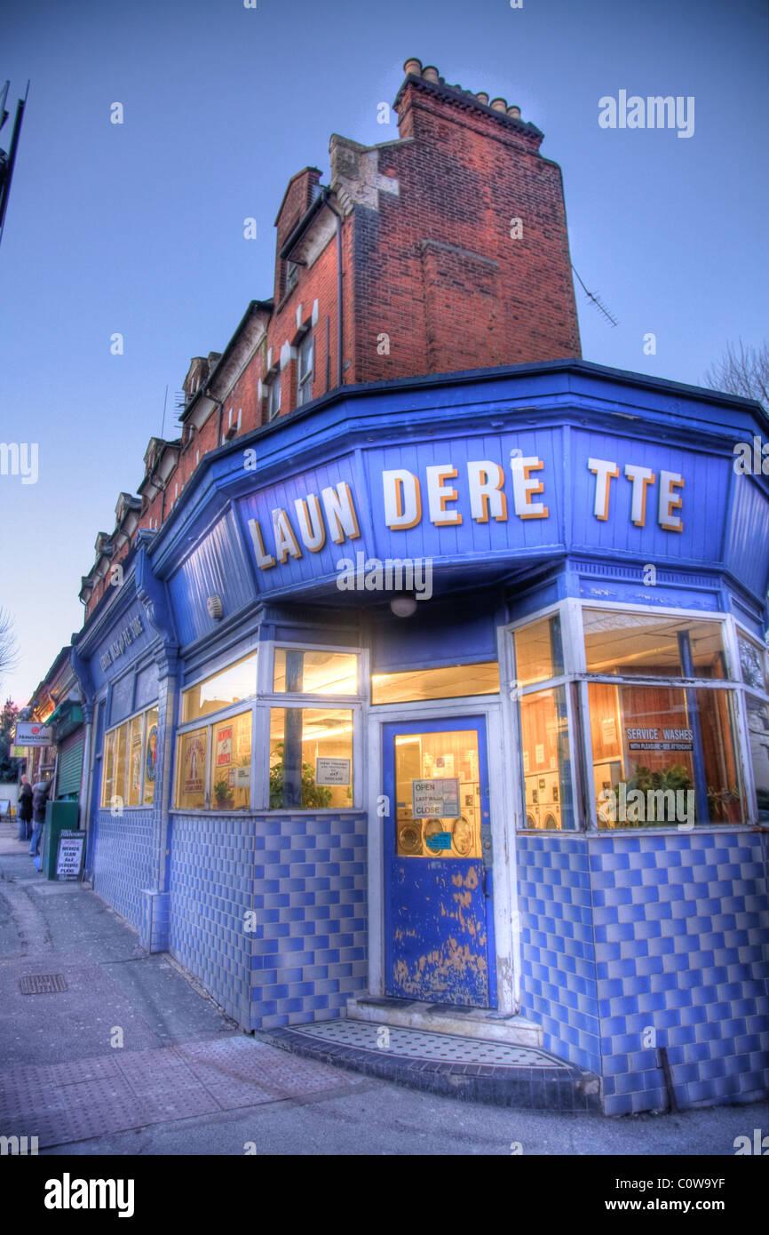 HDR image of a launderette on a street corner Stock Photo Alamy