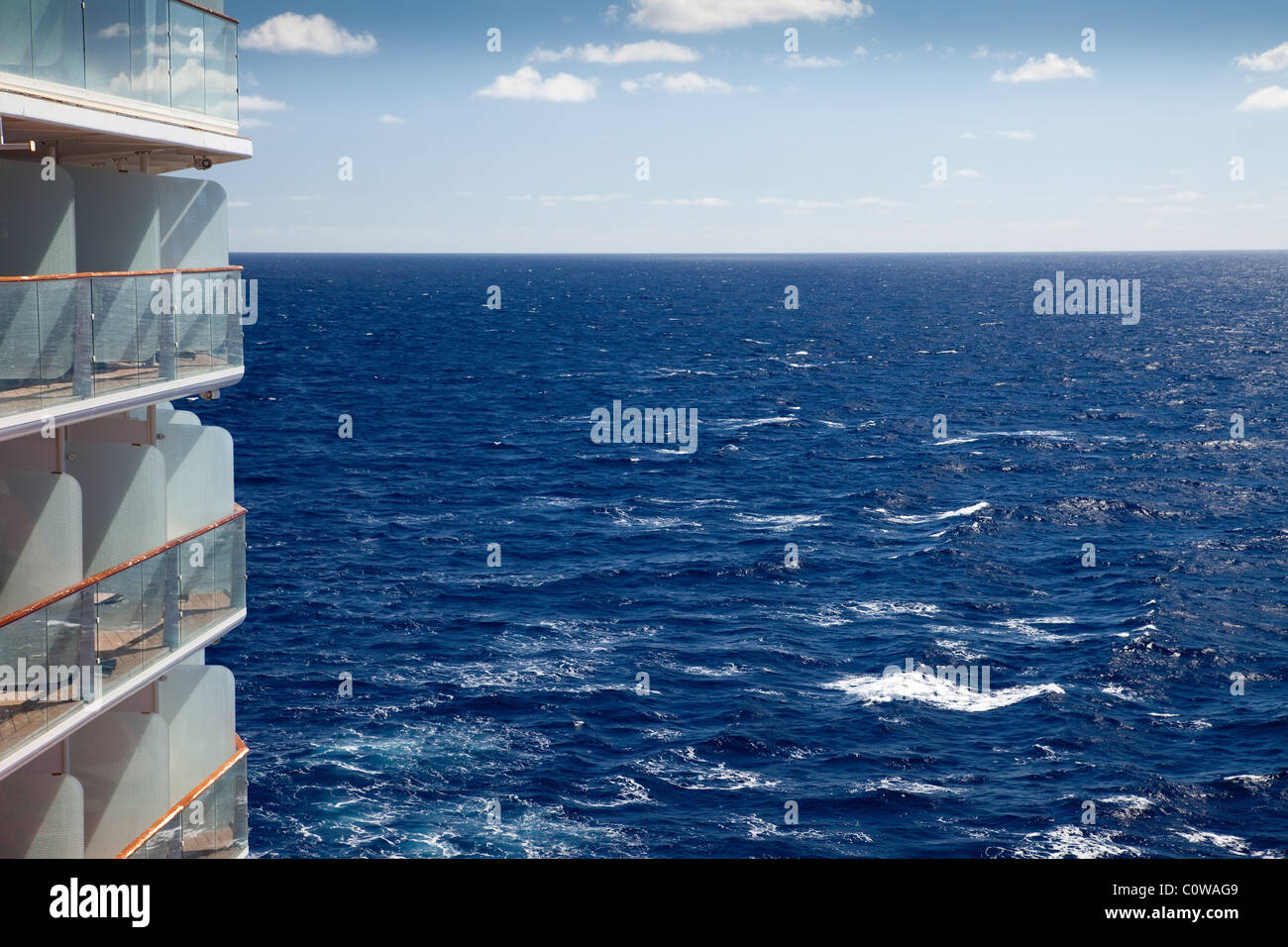 View of the Caribbean Sea from the deck of a Cruise Ship Stock Photo