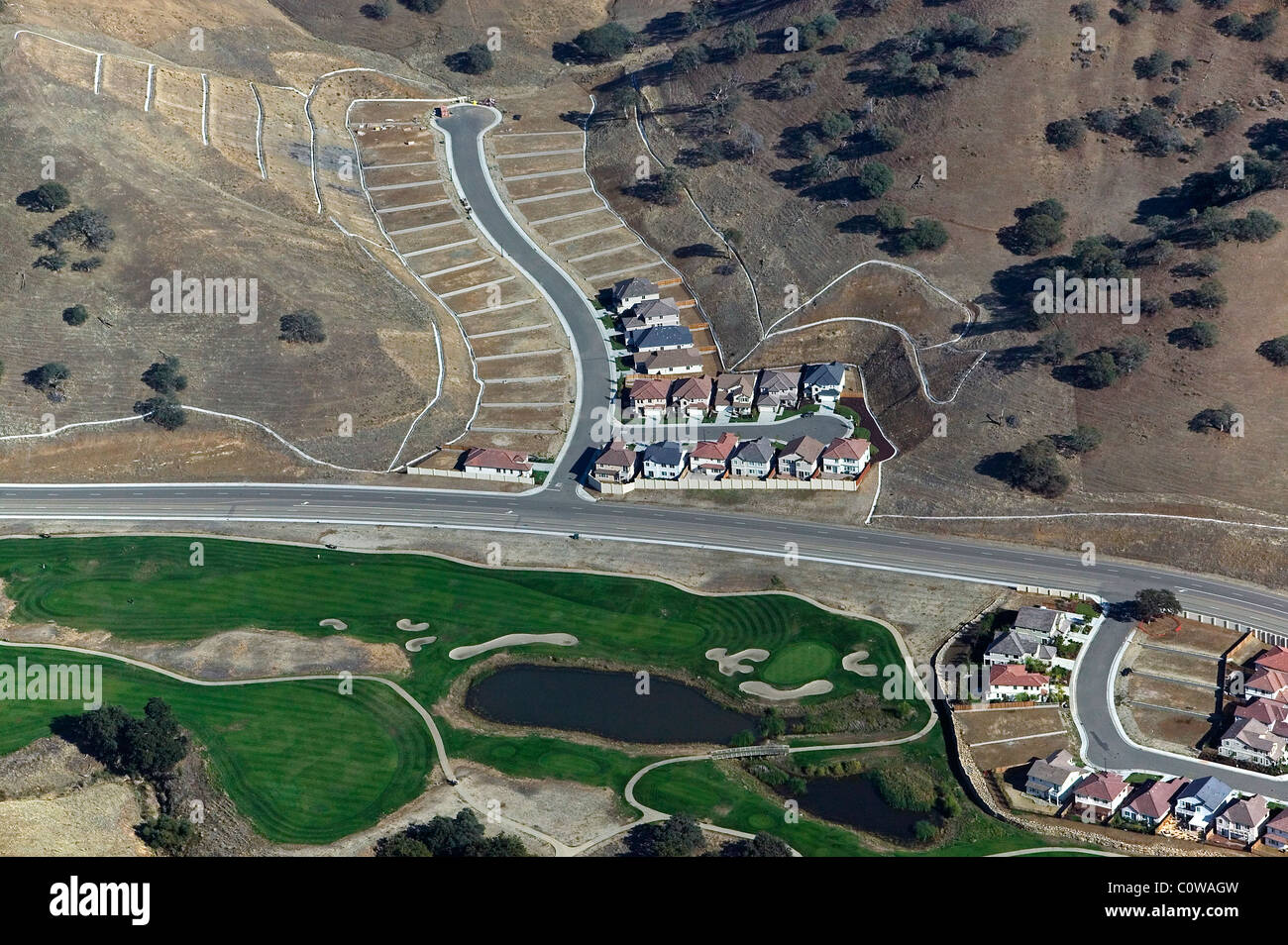 aerial view above residential development western Alameda county northern California Stock Photo