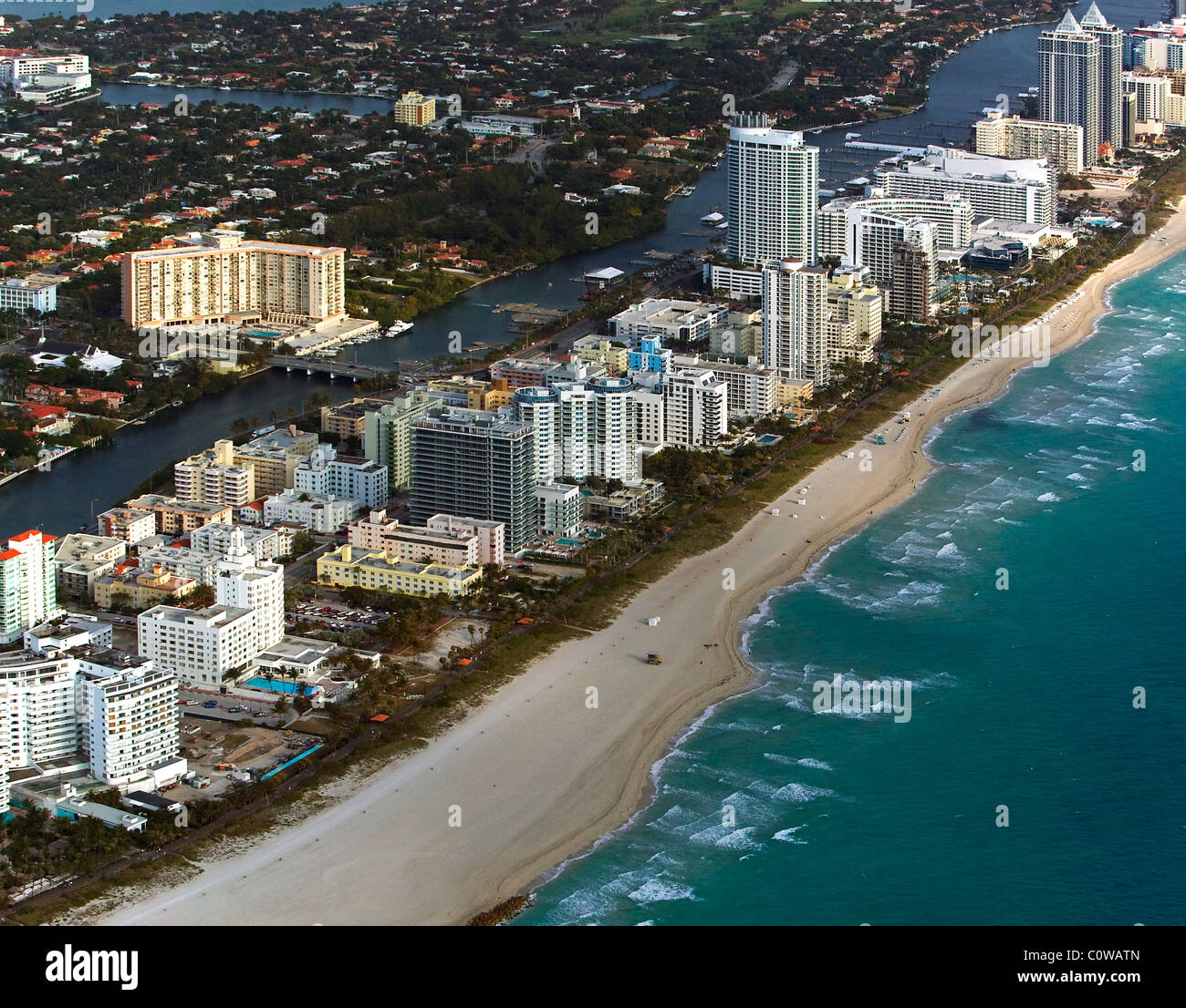 aerial view above Miami Beach Florida Stock Photo
