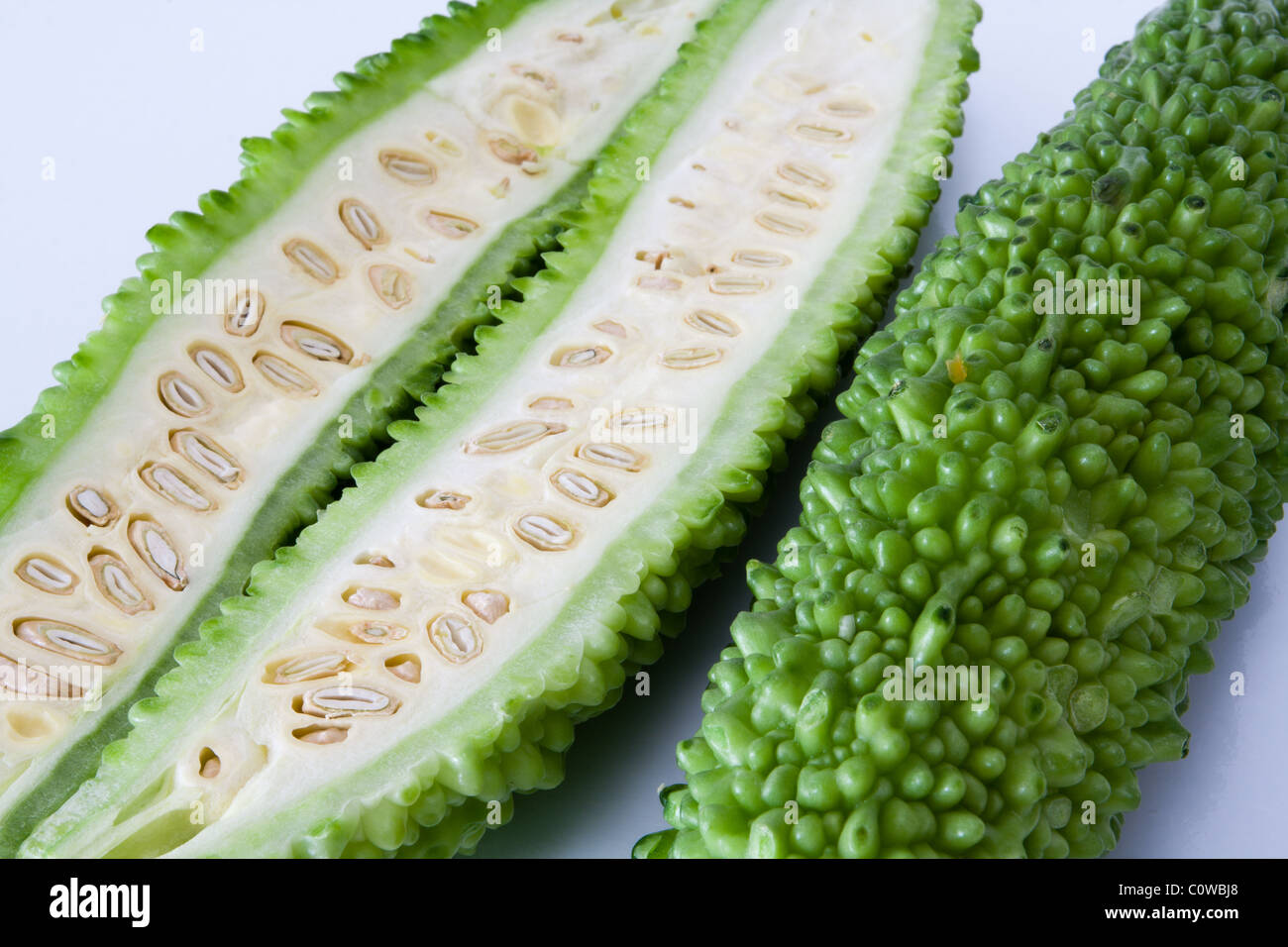 Bitter Gourd Or Bitter Melon Momordica Charantia Edible Fruit On White Background Sao Paulo Brazil Stock Photo Alamy