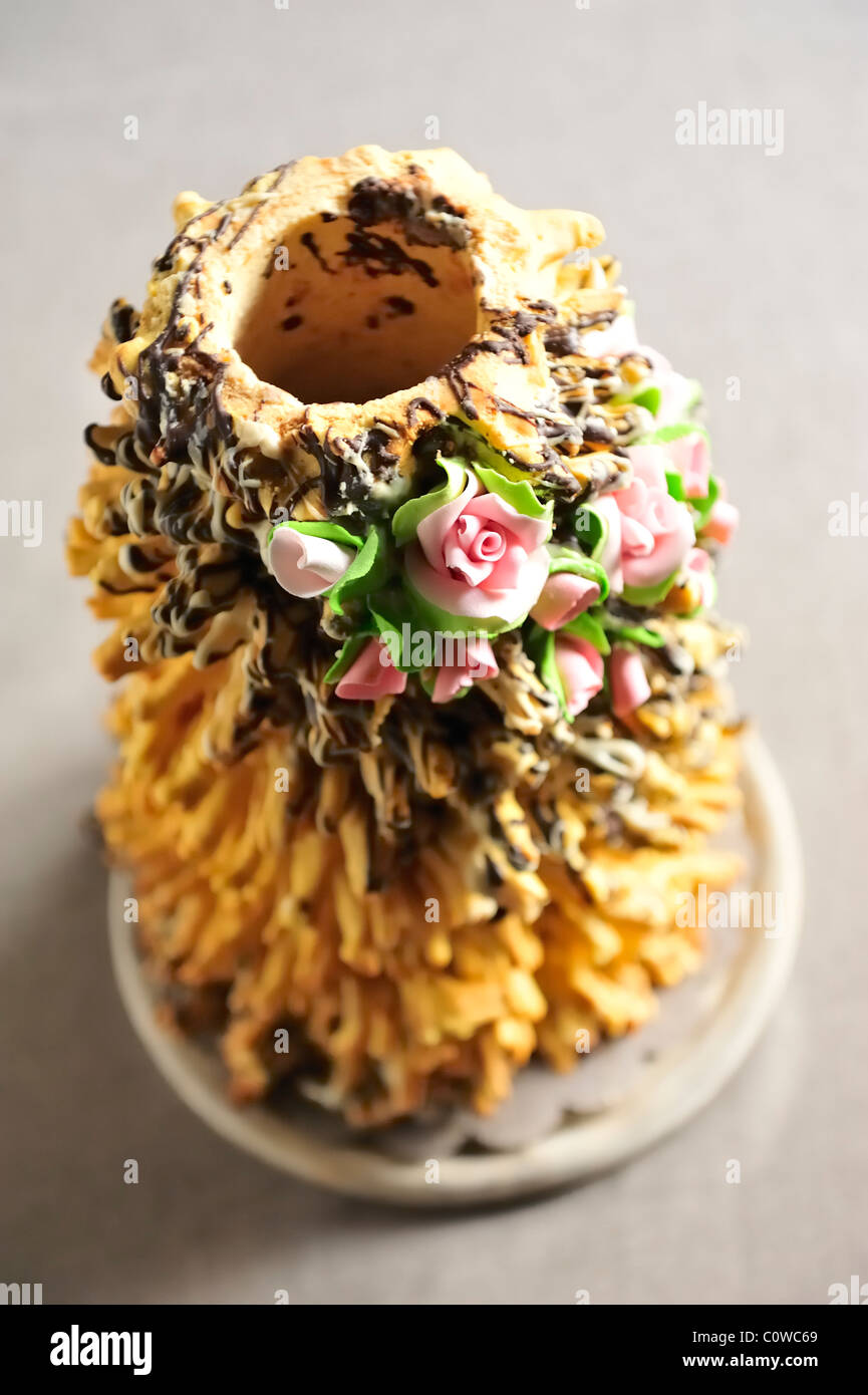 Baumkuchen,traditional lithuanian wedding cake.Traditional lithuanian wedding cake called sakotis. Stock Photo