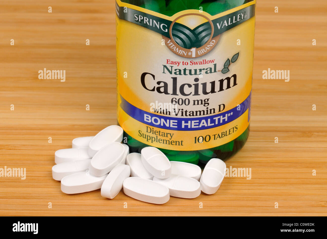 Bottle of Spring Valley Calcium with Vitamin D dietary supplement with