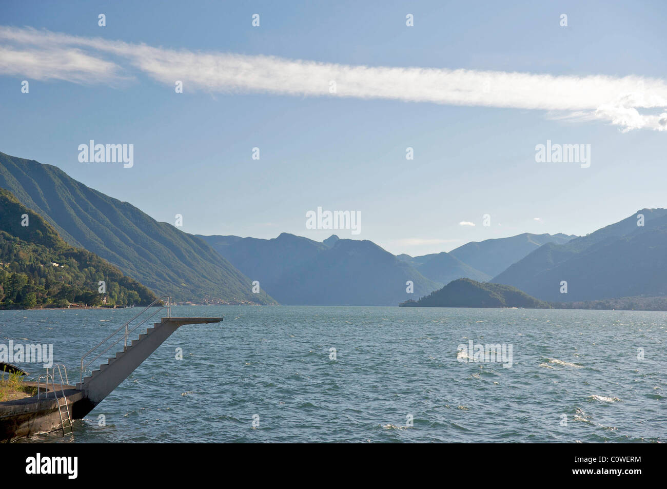Bellagio, Como, Italia,  Italy, Lago di Como, Lake Como, Villa Balbianello, Lenno, Casino Royale, James Bond, diving board Stock Photo