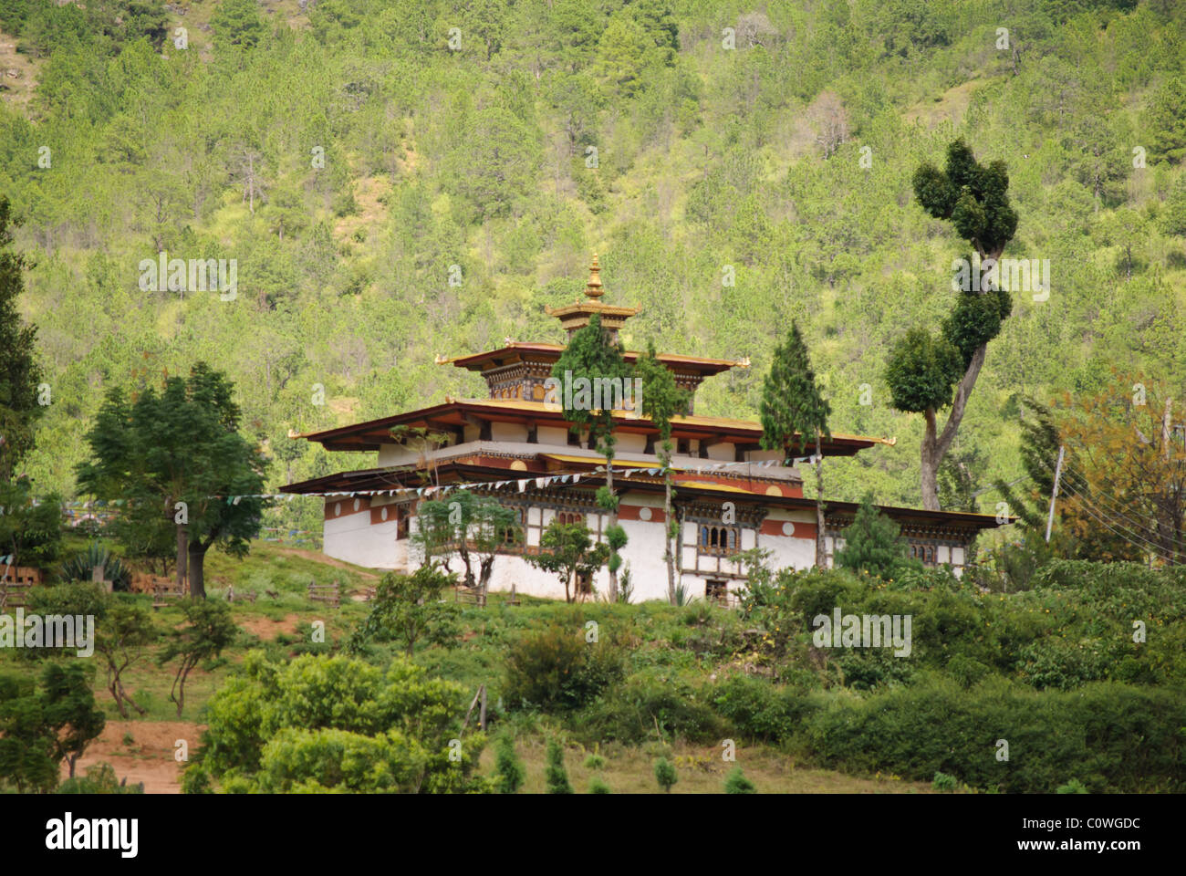 Chimi Lhakhang, the monastery of fertility, on route between Punakha and Wangdue Phodrang Stock Photo