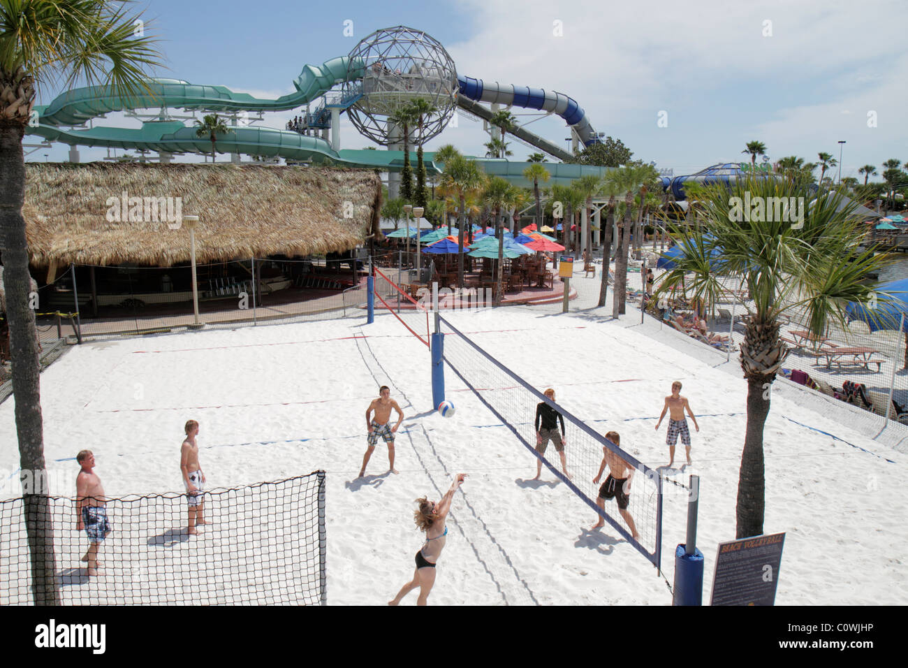 Orlando Florida,Wet'n Wild,water park,volleyball,game,visitors travel traveling tour tourist tourism landmark landmarks culture cultural,vacation grou Stock Photo