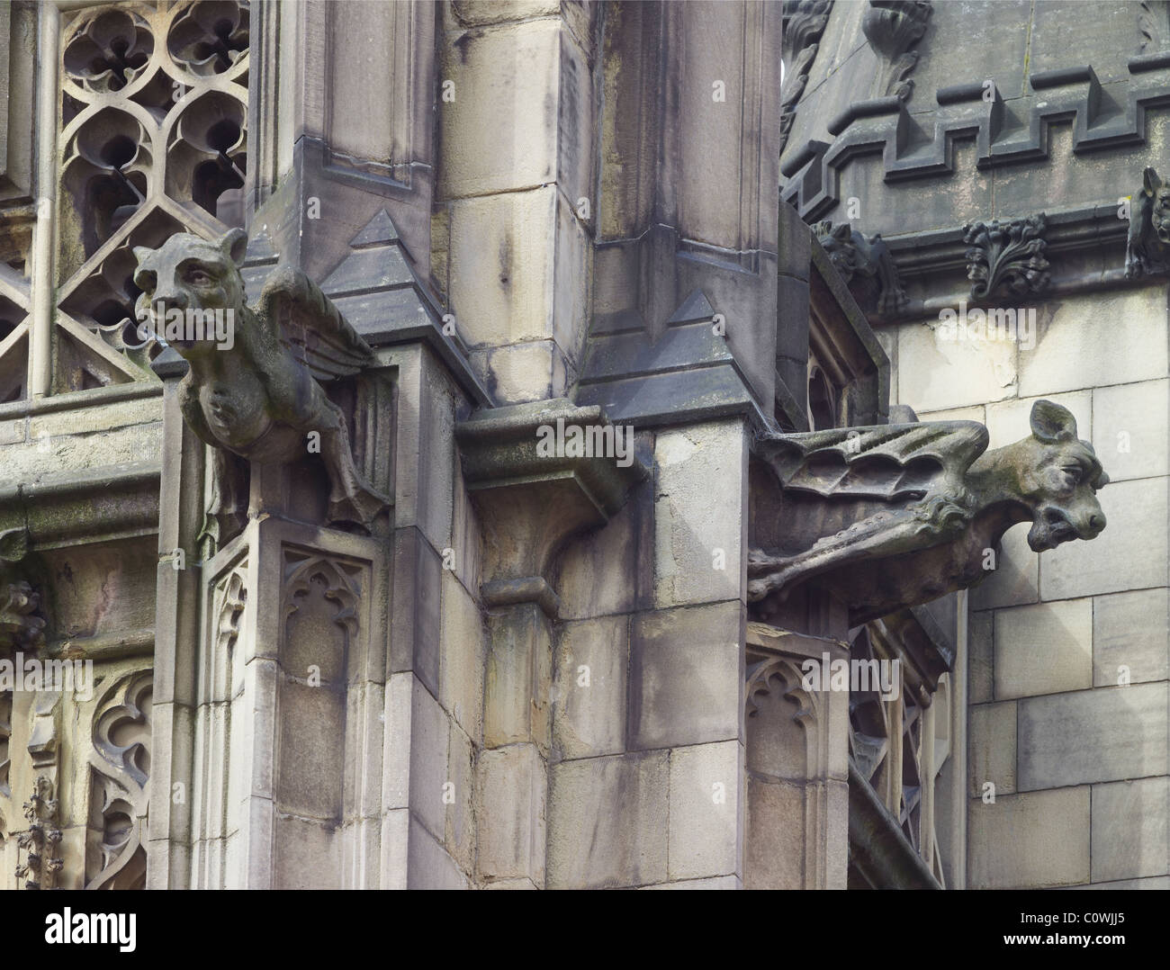 Gargoyles on south porch, Manchester Cathedral Stock Photo